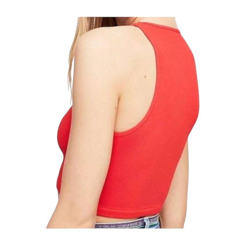 Free People Intimately Neon Pink Ribbed Strappy V-Neck Crop Top OB932821 M/L NEW - Picture 7 of 10